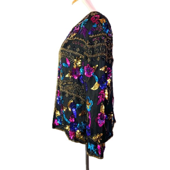 Vintage Drapers & Damons Size XL Silk Jacket Sequins Beading Fancy - Picture 7 of 15